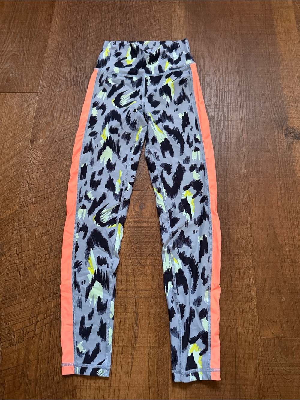 Girls' Neon Animal Print Leggings with Coral Side Panels